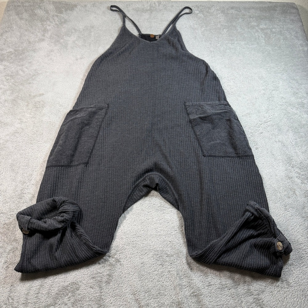 Free People FP One Frankie Jumpsuit Women Small Gray Harem Waffle Knit Boho